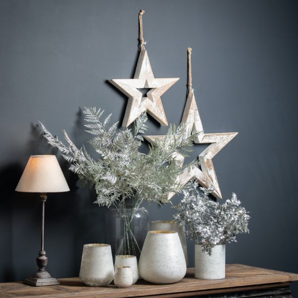 Mini Antique White Wooden Sparkle Star